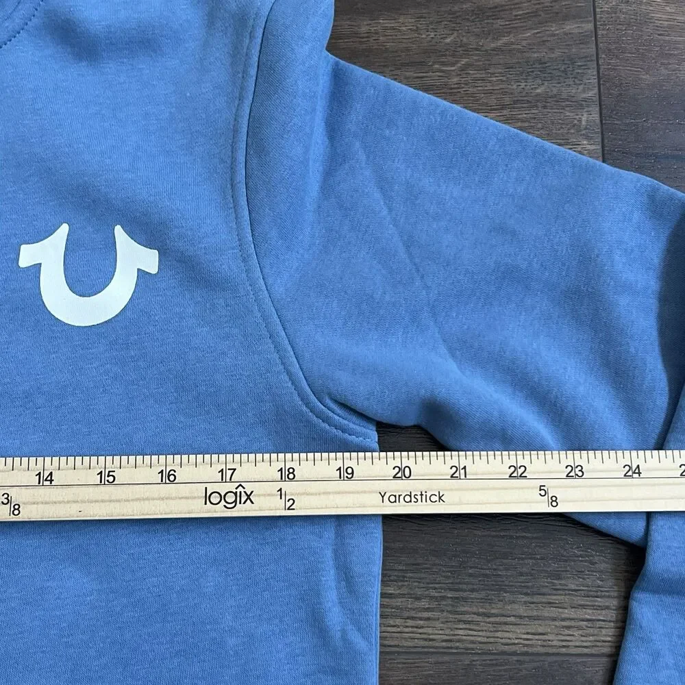 True Religion Hoodie Mens Size Small Blue Zip Up Buddha Horseshoe Logo NWT Y2K